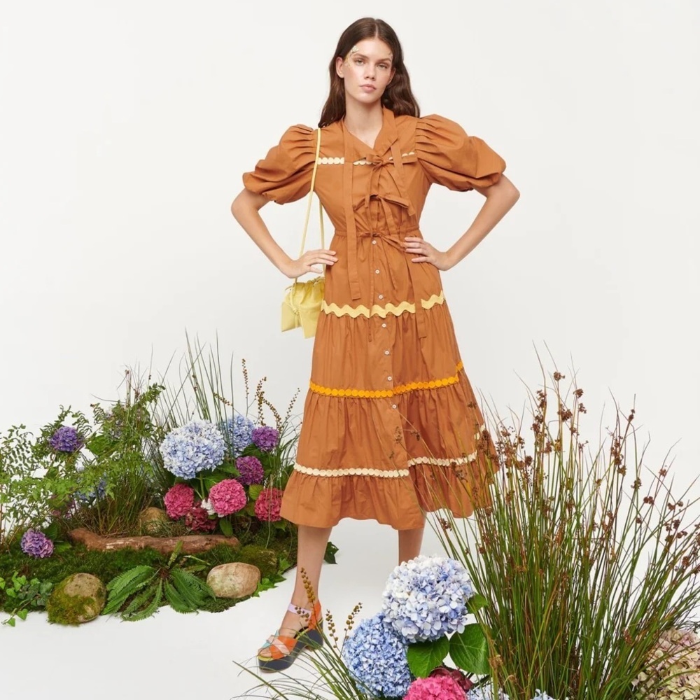 Anthropologie Celia B Brown Puff Sleeve Dress